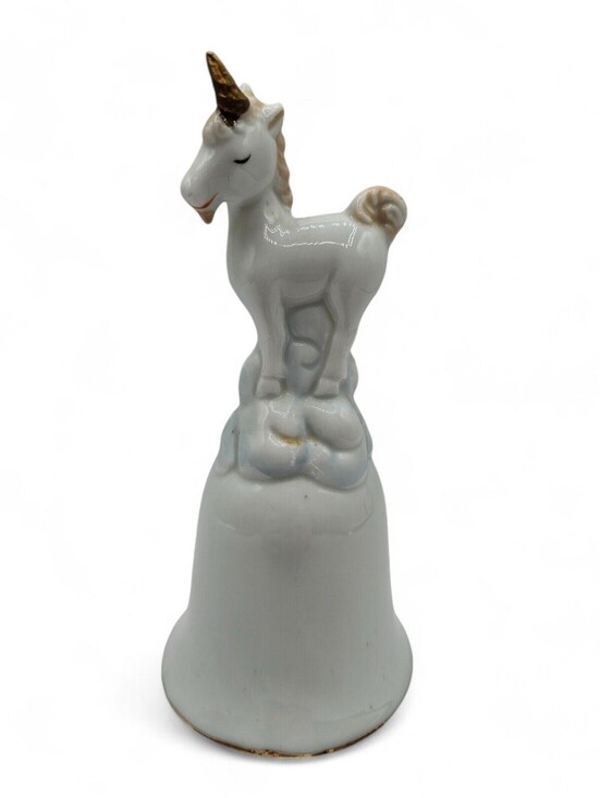 Vintage Other - Vintage 1990s Hand painted Porcelain Unicorn Bell Figurine Cream Gold Trim